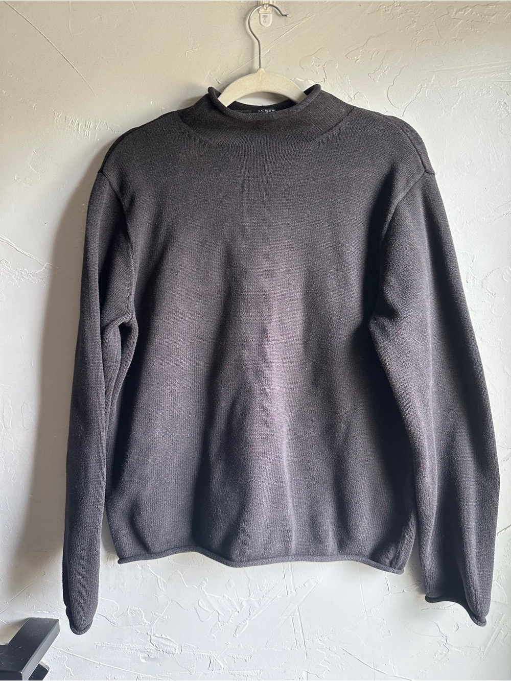 2006 J.Crew Brown Cotton Mock Neck Roll Edge Sweater 2000s Minimalist M